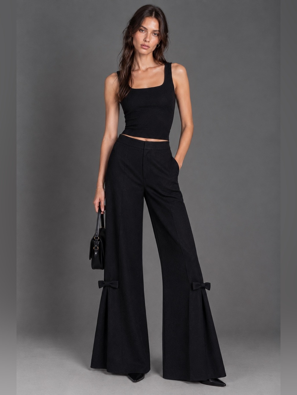 Vintage 90s Moschino Cheap and Chic Black Convertible Wide Leg Bow Pants